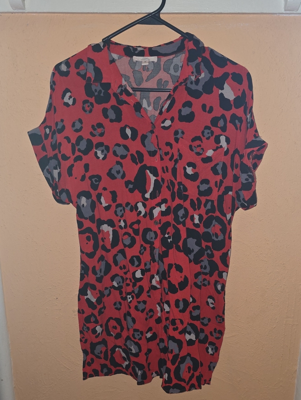 Como Vintage Red Leopard Print Short Sleeve Tunic